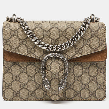 GUCCI Beige GG Supreme Canvas and Suede Mini Dionysus Shoulder Bag