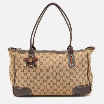 GUCCI Beige/Brown GG Canvas and Leather Princy Tote