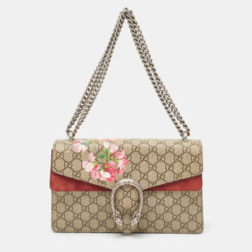 GUCCI Beige/Red GG Supreme And Suede Small Dionysus Shoulder Bag