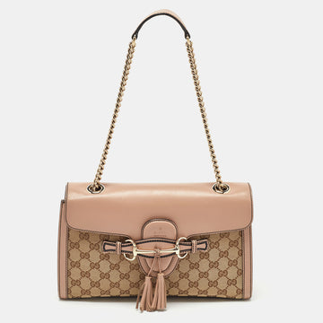 GUCCI Beige/Pink GG Canvas and Leather Medium Emily Chain Shoulder Bag