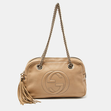 GUCCI Beige Leather Medium Soho Chain Shoulder Bag