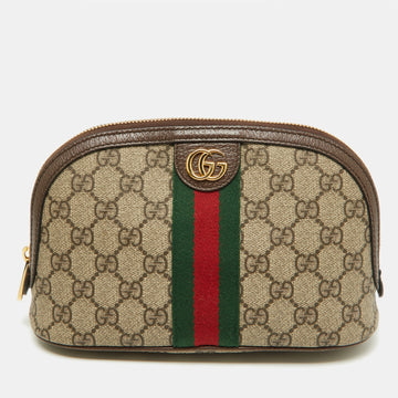 GUCCI Beige GG Supreme Canvas and Leather Pouch