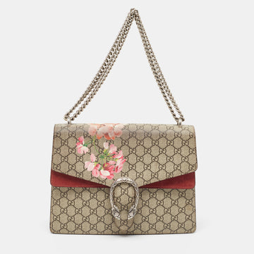 GUCCI Beige/Maroon GG Supreme Blooms Print Canvas and Suede Medium Dionysus Shoulder Bag