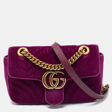 GUCCI Magenta Matelasse Velver Mini GG Marmont Shoulder Bag