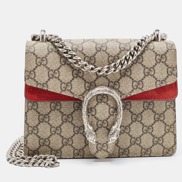 GUCCI Red/Beige GG Supreme Canvas and Suede Mini Dionysus Shoulder Bag