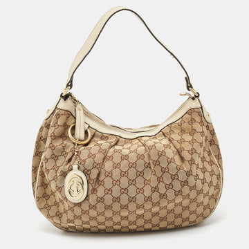 GUCCI Beige GG Canvas Medium Sukey Hobo