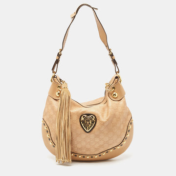 GUCCI Beige ssima Leather Babouska Heart Hobo