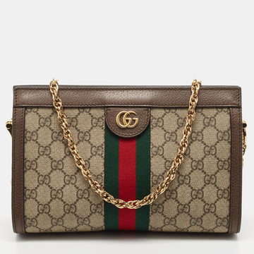 GUCCI Brown/Beige GG Supreme Canvas Small Ophidia Shoulder Bag