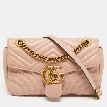 GUCCI Pink Leather GG Small Marmont Matelasse Shoulder Bag