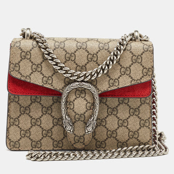 GUCCI Beige/Red GG Supreme Canvas and Suede Mini Dionysus Shoulder Bag