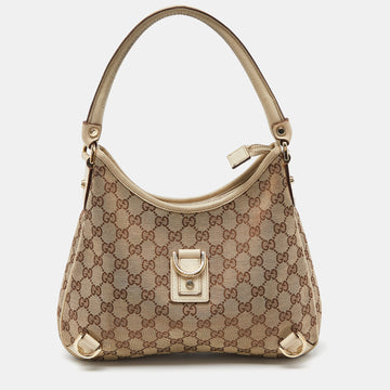 GUCCI Beige/Cream GG Canvas and Leather Small Abbey D Ring Hobo