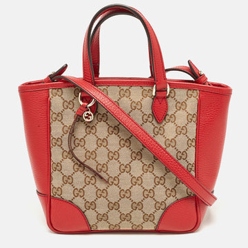 GUCCI Beige/Red GG Canvas and Leather Small Bree Tote