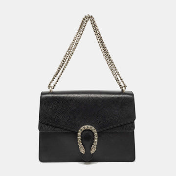 GUCCI Black Leather Medium Dionysus Shoulder Bag