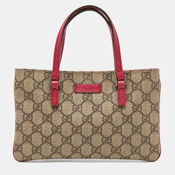 GUCCI Beige/Pink GG Supreme Canvas and Leather Pochette Bag