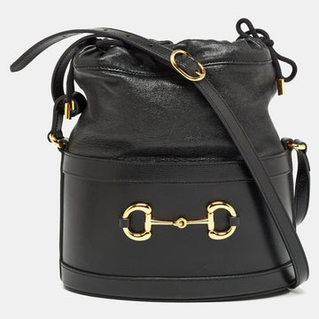 GUCCI Black Leather 1955 Horsebit Bucket Bag