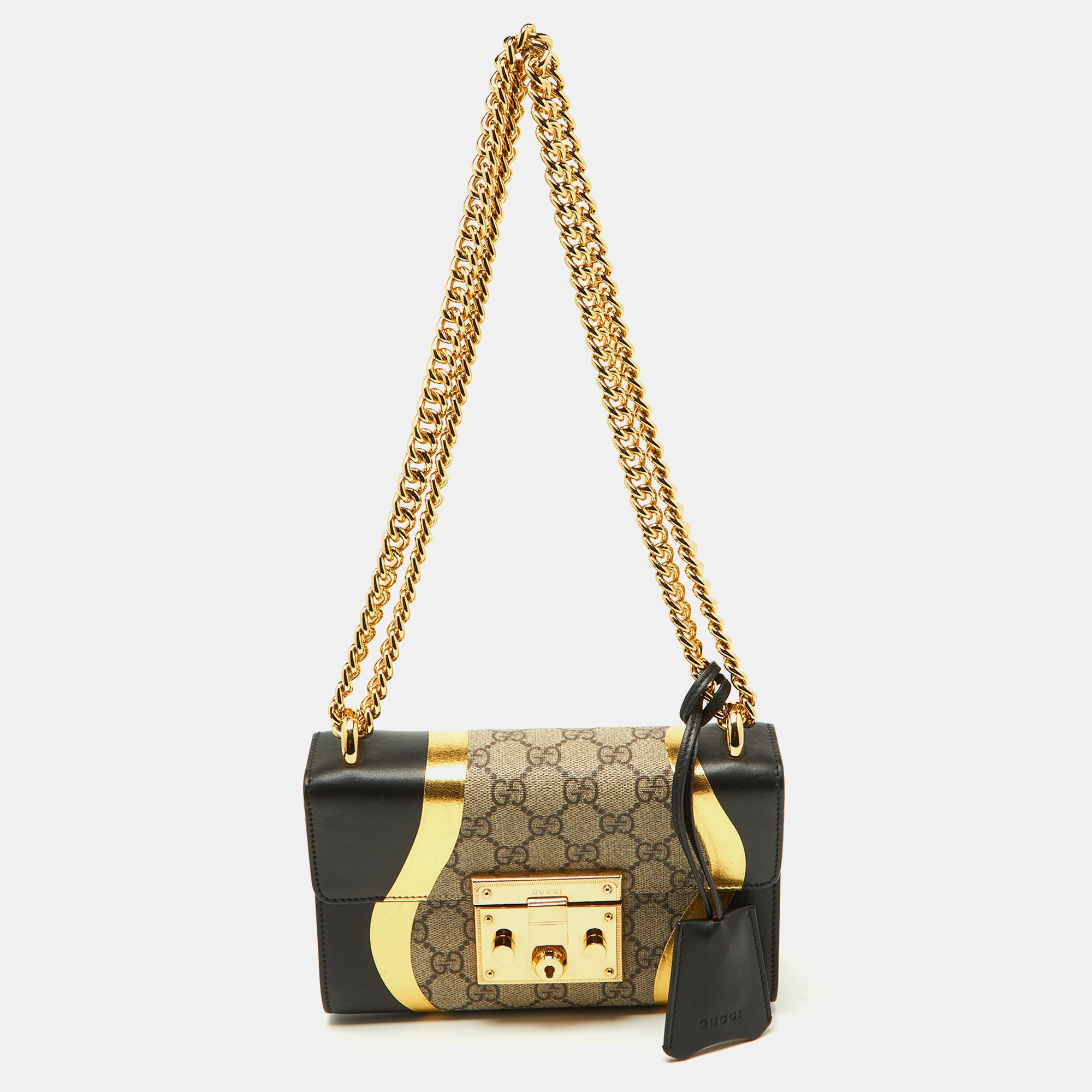 GUCCI Tri Color GG Supreme Canvas and Leather Small Padlock