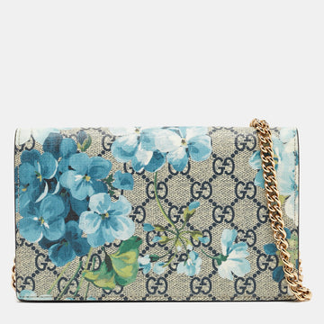 GUCCI Beige GG Supreme Canvas Blooms Wallet On Chain