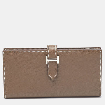 HERMES Taupe  Epsom Leather Palladium Finish Bearn Wallet