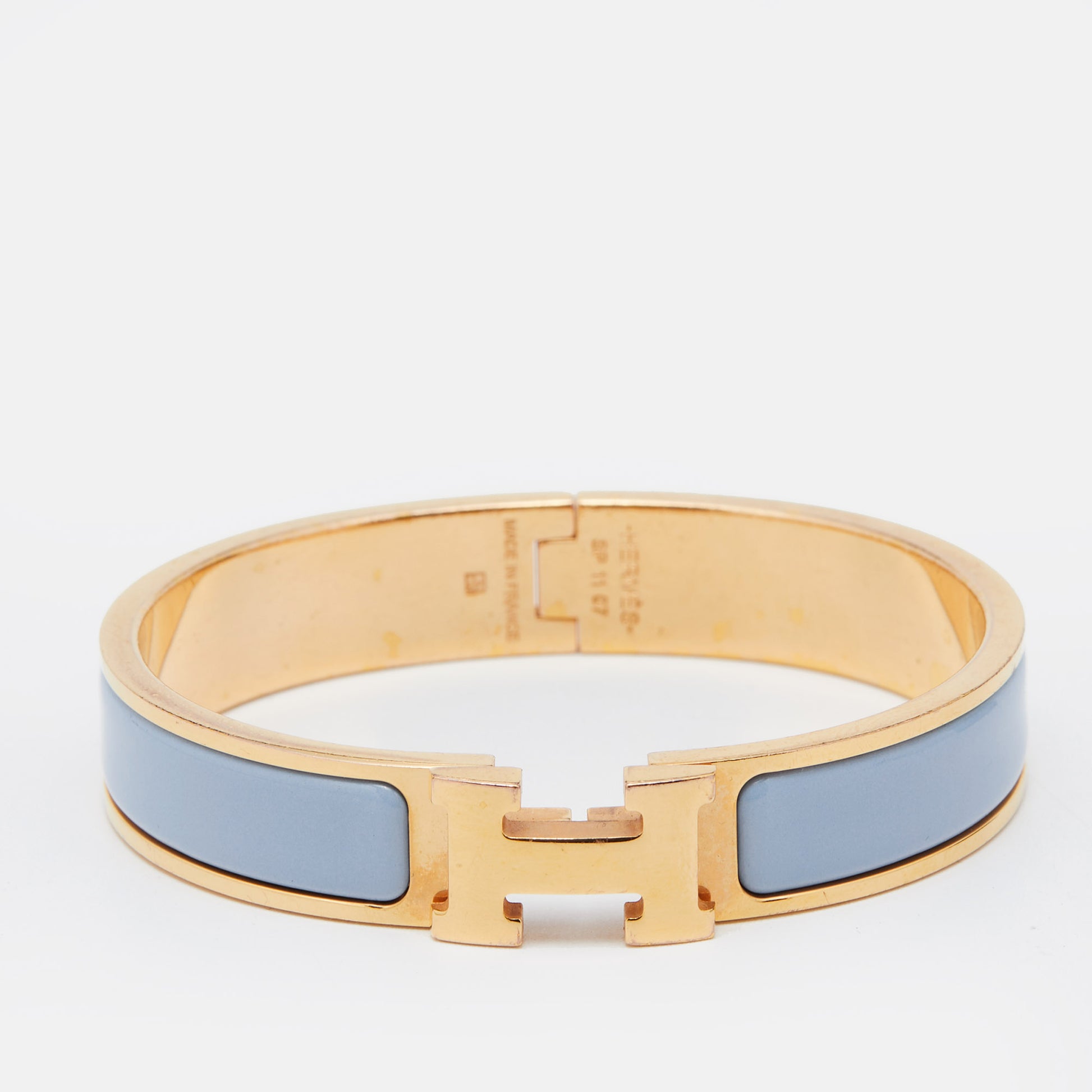 Hermès Clic Clac H Narrow Enamel Bracelet White Gold Hardware
