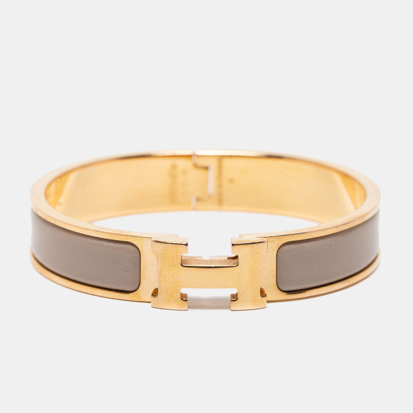 Hermès Clic H Enamel Bracelet - Pink, 18K Yellow Gold-Plated Bangle,  Bracelets - HER540770