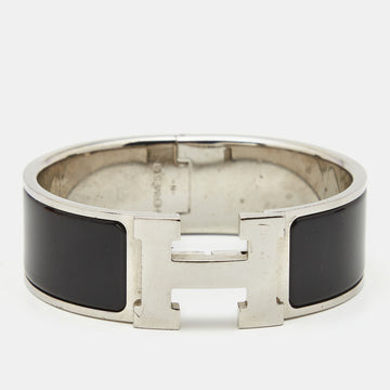 Hermes Black Enamel Palladium Plated Clic Clac H Bracelet