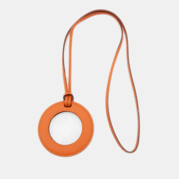 HERMES Orange Leather In the Pocket Magnifying Glass Pendant Necklace