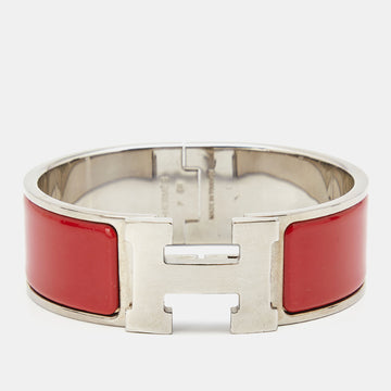 Hermes Clic Clac H Red Enamel Palladium Plated Wide Bracelet