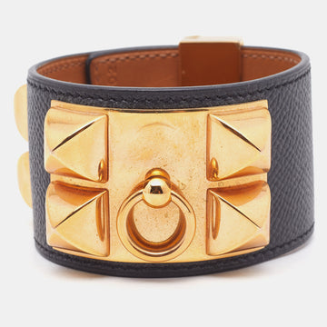 Hermes Collier de Chien Noir Leather Cuff Bracelet