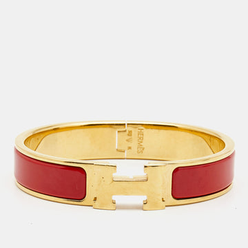 HERMES Clic H Red Enamel Gold Plated Bracelet