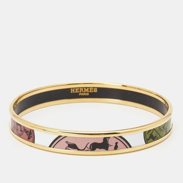 Hermes 'Confettis D'Ex Libris' Enamel Gold Plated Bangle Bracelet