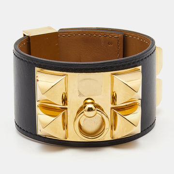 HERMES Collier de Chien Leather Gold Plated Bracelet