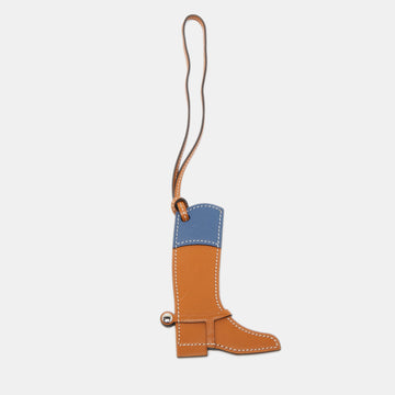 HERMES Natural Sable/Bleu Zellige Veau Butler and Swift Leather Paddock Boot Bag Charm