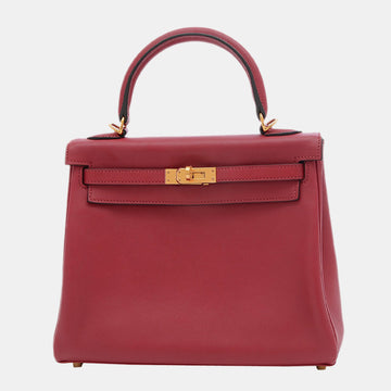 Hermes Kelly 25 Inner Sewn Swift Rouge Glenat X Engraved Handbag