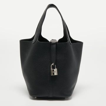 Hermes Black Togo Leather Picotin Lock 18 Bag