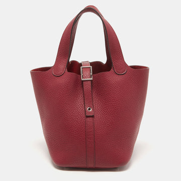 Hermes Rouge Grenat Clemence Leather Picotin Lock 18 Bag