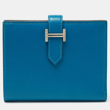 HERMES Bleu Izmir Tadelakt Leather Bearn Compact Wallet