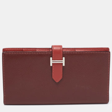 HERMES Rouge Casaque/Rouge H Epsom Leather Bearn Wallet