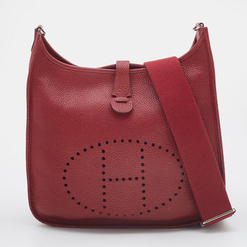 HERMES Rouge Garance Clemence Leather Evelyne III GM Bag