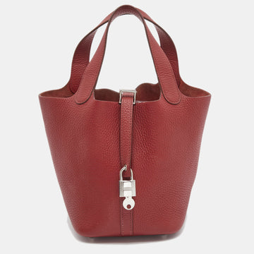 HERMES Rouge Garance Leather Picotin Lock 18 Bag