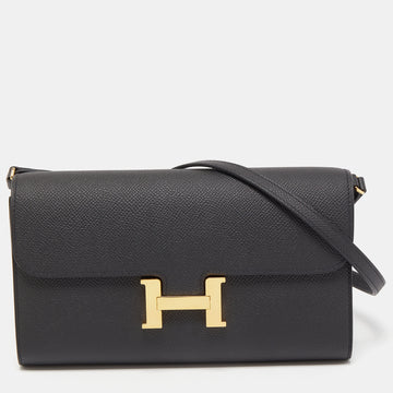 HERMES Black Epsom Leather Constance To Go Cavale Wallet