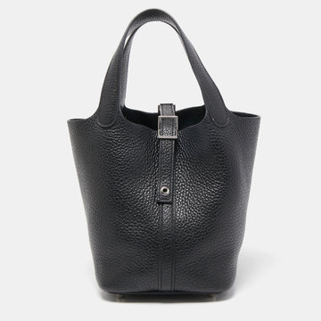 HERMES Black Taurillion Clemence Leather Picotin Lock 18 Bag