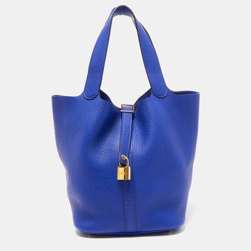 HERMES Bleu Electrique Taurillon Clemence Leather Picotin GM Bag