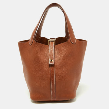 HERMES Fauve Barenia Faubourg Leather Picotin Lock 18 Bag