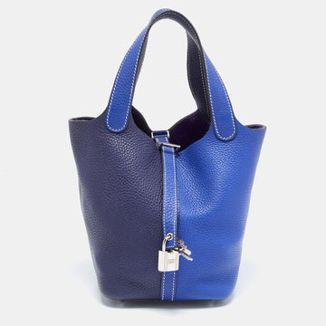 HERMES Bleu Encre/Bleu Electrique Clemence Leather Picotin Lock 18 Bag