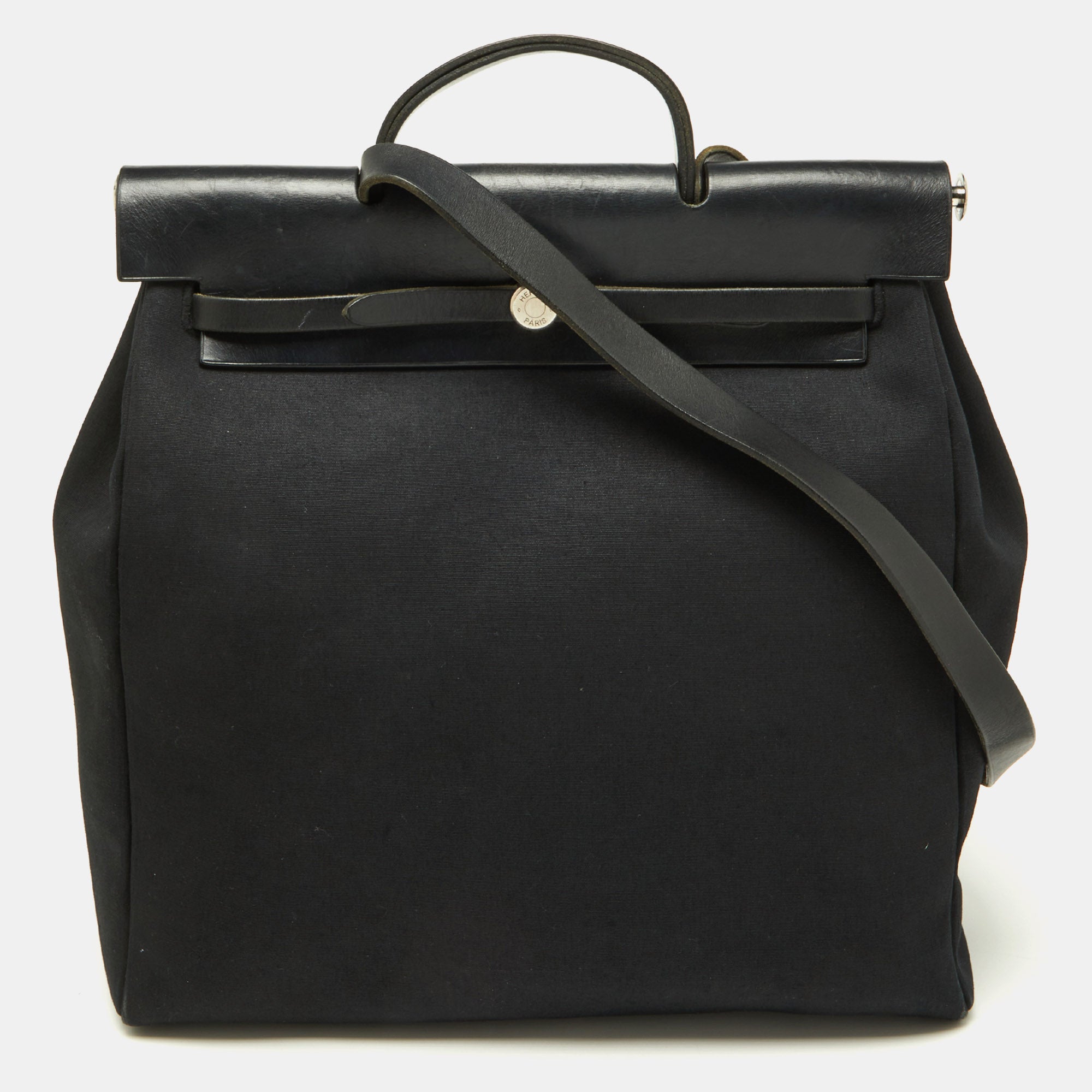 HERMES Black Canvas and Leather Herbag 39 Bag