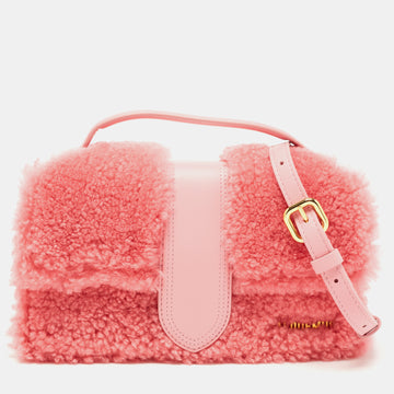 JACQUEMUS Pink Leather and Shearling Le Grand Bambino Top Handle Bag