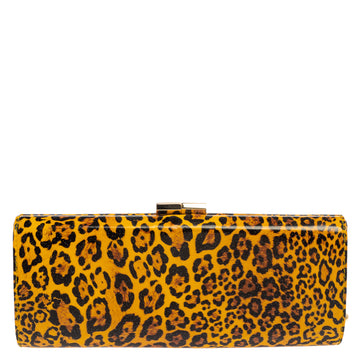 JIMMY CHOO Mustard/Black Leopard Print Patent Vinyl Twill Tube Clutch