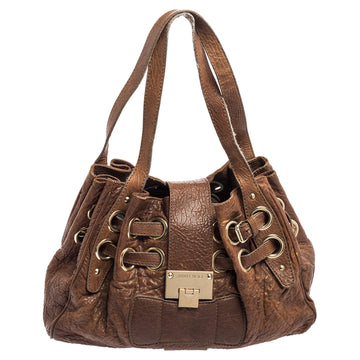 JIMMY CHOO Brown Textured Leather Ramona Tote