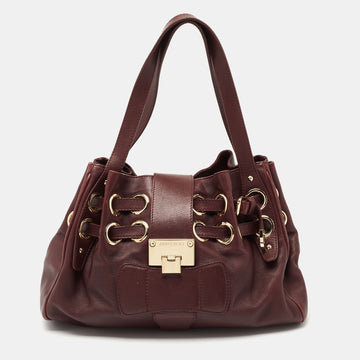 JIMMY CHOO Burgundy Leather Riki Tote