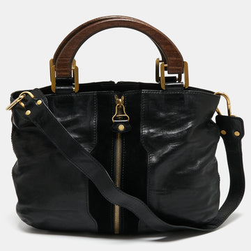 JIMMY CHOO Black Leather and Suede Expandable Maia Tote